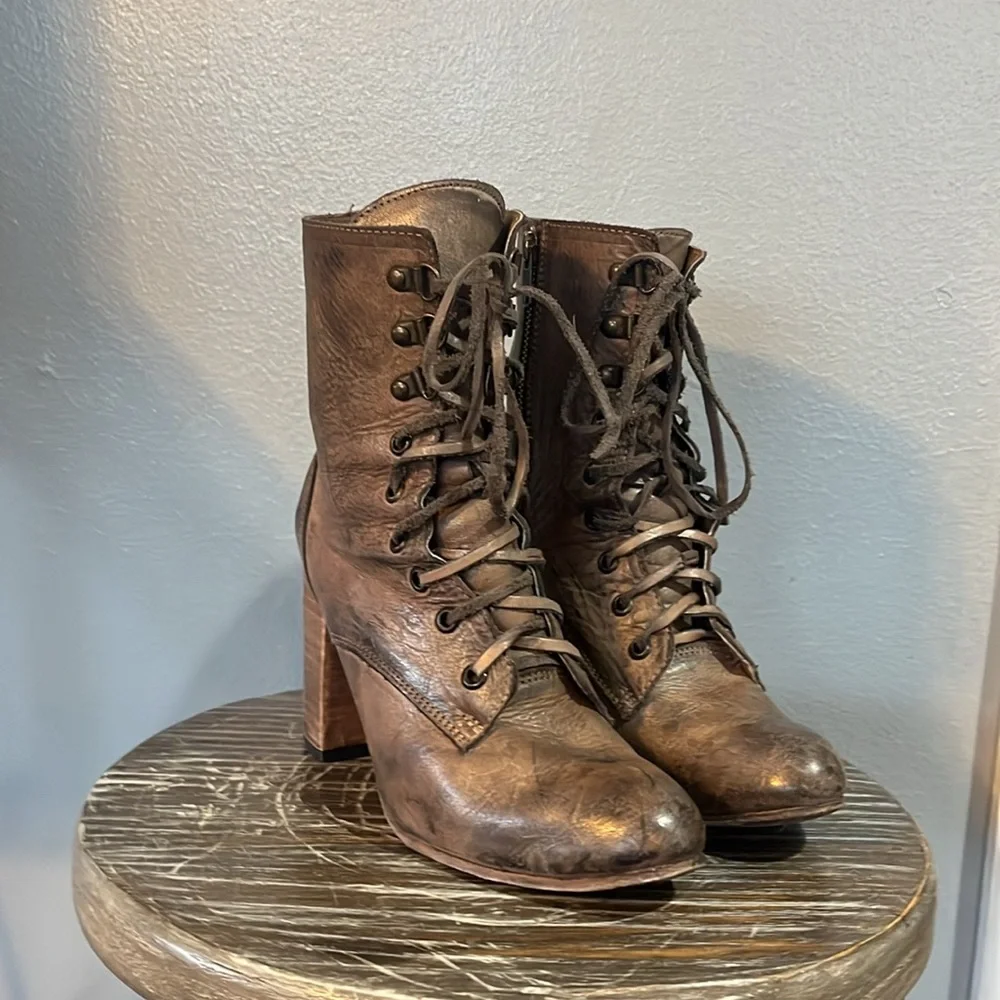 Freebird By Steven Hollis Lace Up Leather Heeled Boots - Picture 6 of 13